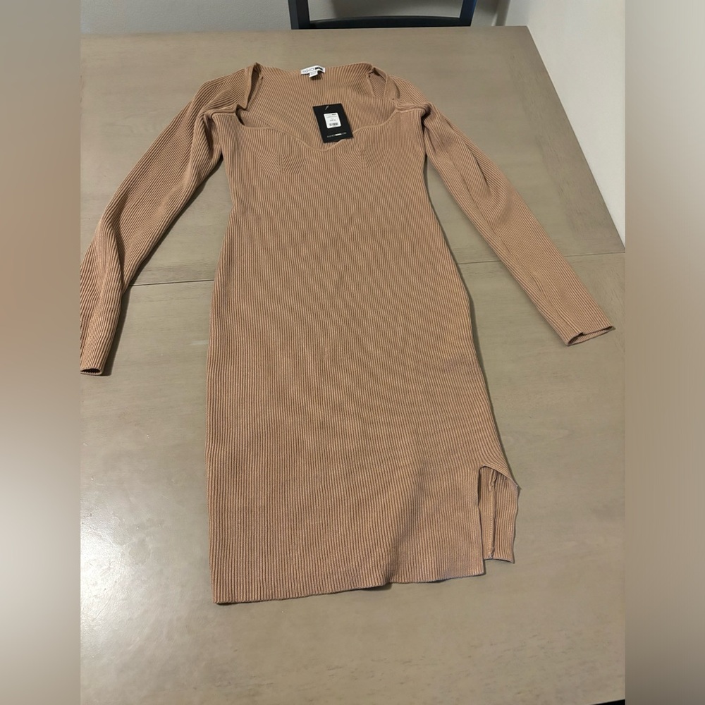 Brand new with tags fashion nova bodycon sweater dress tan color